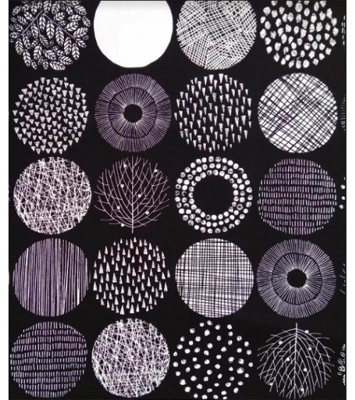 Light oxford Japanese fabric. Graphic circle pattern B&W