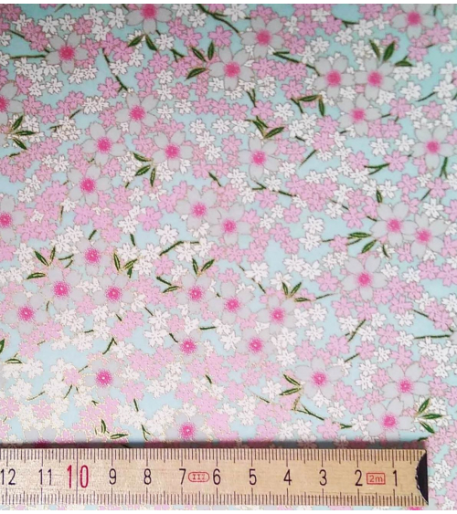 Chiyogami paper pink sakura over pale blue