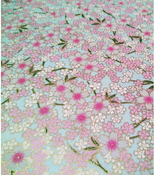 Papel Chiyogami Sakuras sobre azul claro