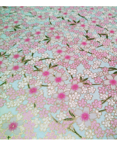 Papel Chiyogami Sakuras sobre azul claro
