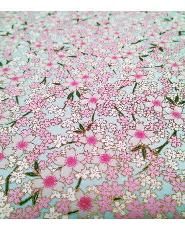 Papel Chiyogami Sakuras sobre azul claro