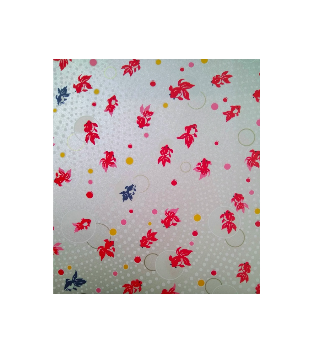 Papel japonés decorativo carpas sobre fondo blanco perlado