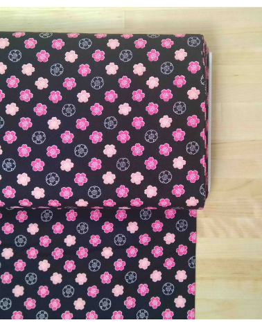 Japanese cotton fabric. Sakura flowers over black