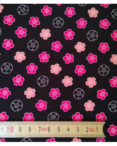 Japanese cotton fabric. Sakura flowers over black