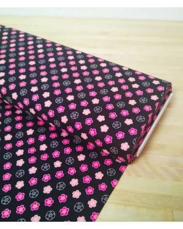 Japanese cotton fabric. Sakura flowers over black
