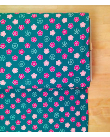 Japanese cotton fabric. Sakura flowers over blue