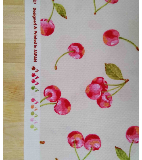 Loneta japonesa "Cerezas" con fondo crudo