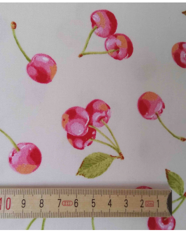 Loneta japonesa "Cerezas" con fondo crudo