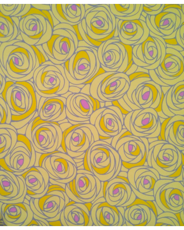 Chiyogami japonés de rosas en amarillo con centro magenta