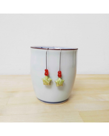 Pendientes estrellitas origami verde claro en plata