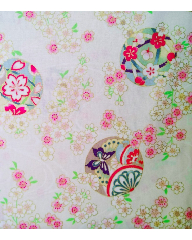 Japanese fabric. Sakura and temari over ivory.