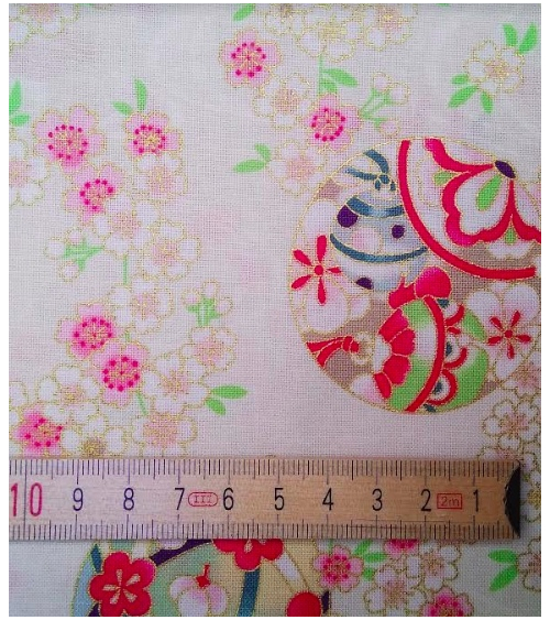 Japanese fabric. Sakura and temari over ivory.
