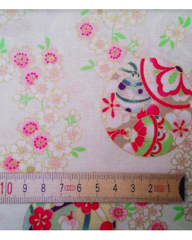 Japanese fabric. Sakura and temari over ivory.