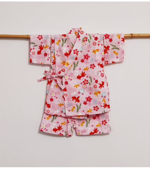 Jinbei rosa de peces y flores