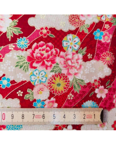 Tela japonesa floral roja