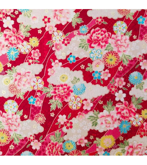 Tela japonesa floral roja