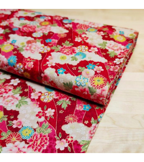 Tela japonesa floral roja