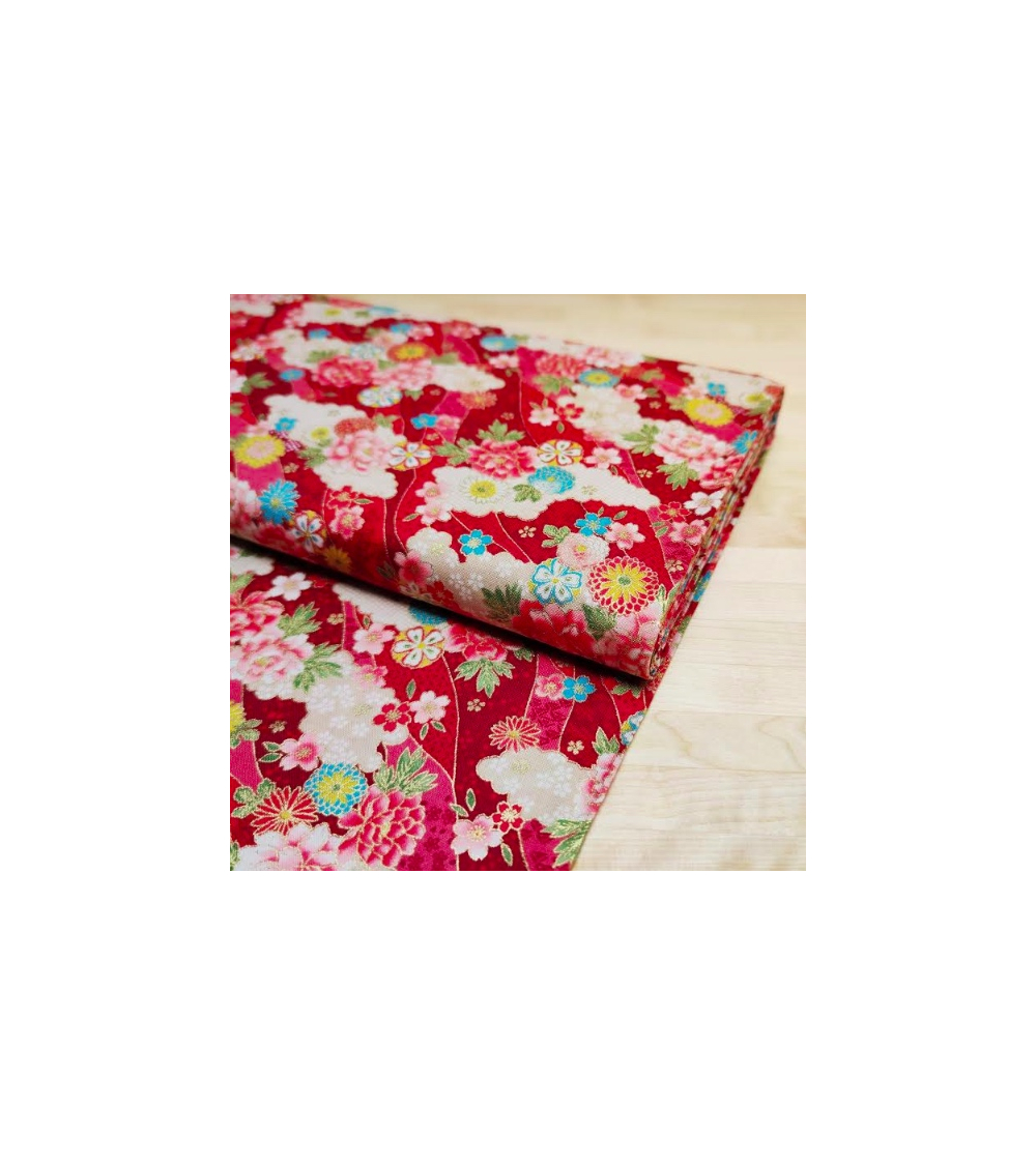 Tela japonesa floral roja