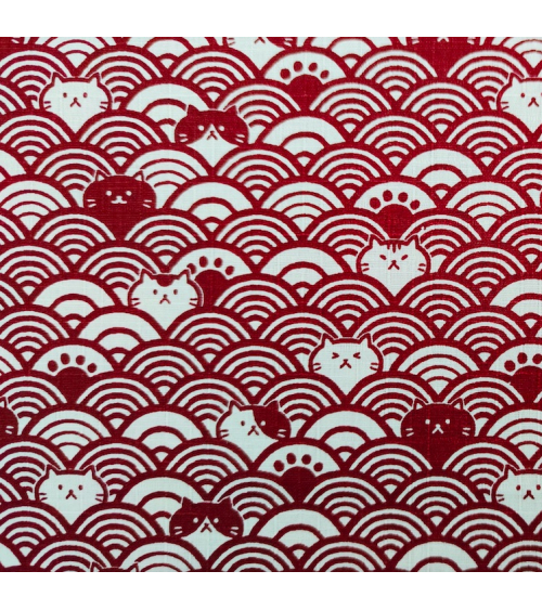 Japanese dobby fabric. Cats and seigaiha Maroon over Ivory.