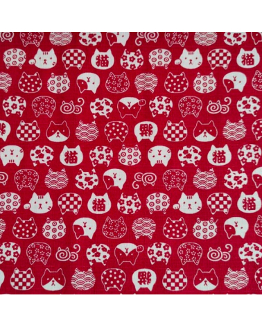 Dobby Japonés. Cabezas de gato (neko) en rojo