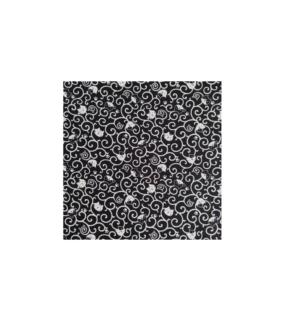 Japanese dobby fabric. Neko Karakusa in black.