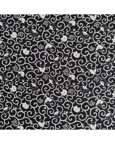 Japanese dobby fabric. Neko Karakusa in black.