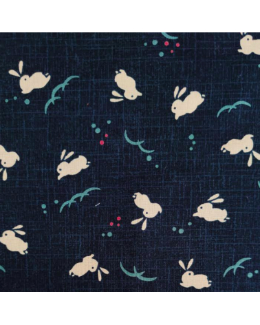 Tela japonesa de conejitos en azul