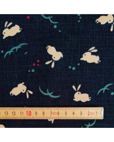 Tela japonesa de conejitos en azul