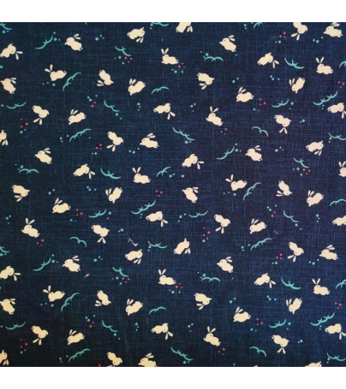 Tela japonesa de conejitos en azul