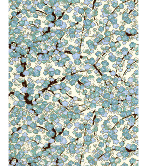 Papel Chiyogami de sakuras azuladas sobre fondo beige