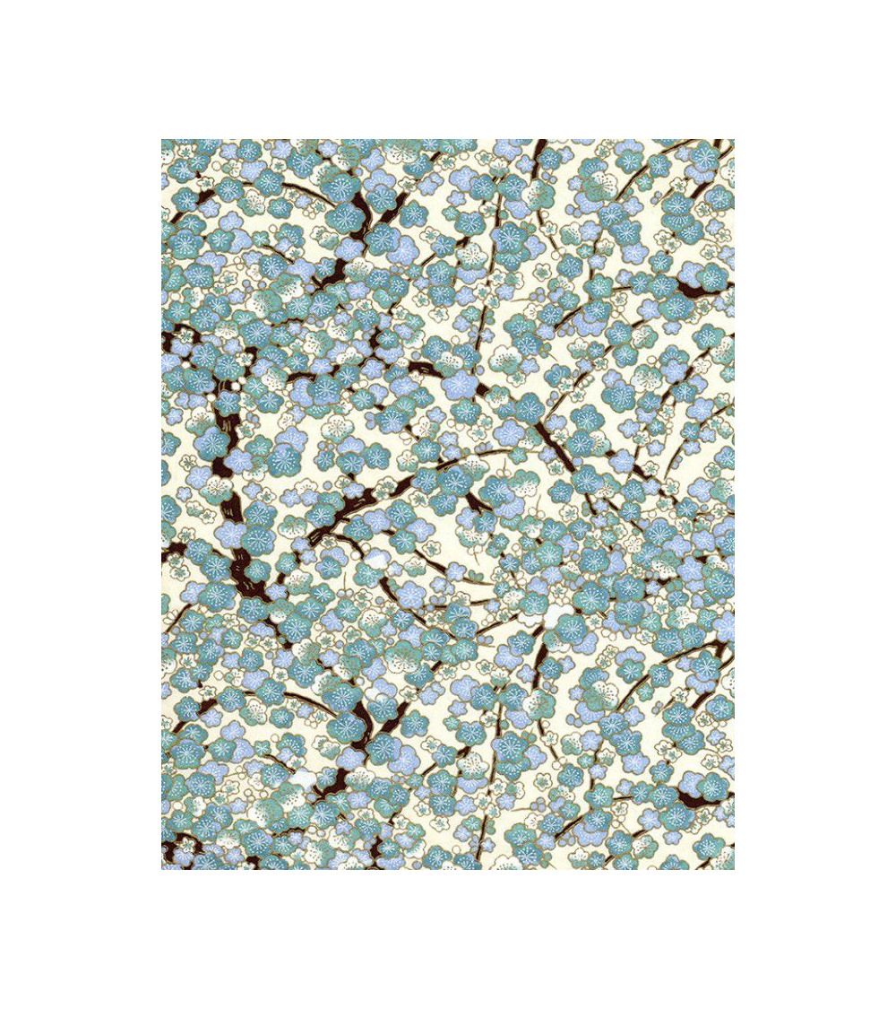 Papel Chiyogami de sakuras azuladas sobre fondo beige