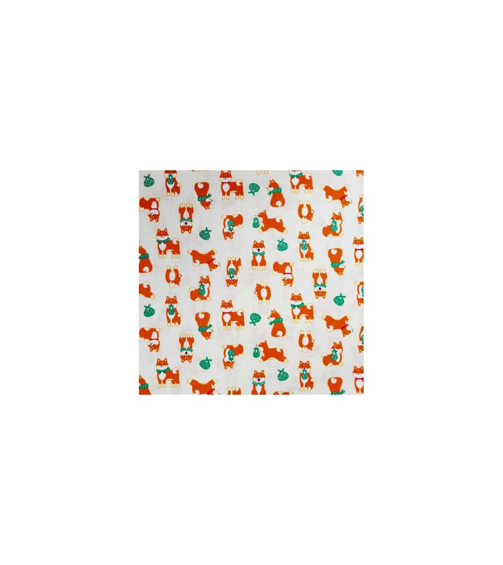 Japanese fabric. Shiba inu over ivory background.