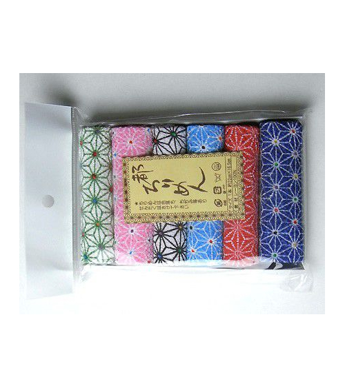 Set de 6 rollos chirimen con motivos tradicionales (asanoha)