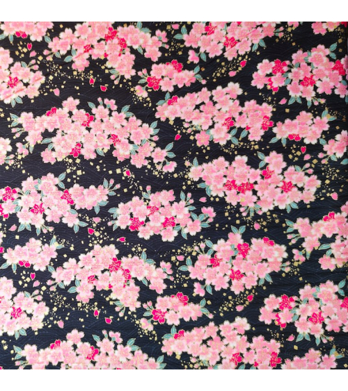 Tela japonesa en Satin de algodón "Sakuras" negro.