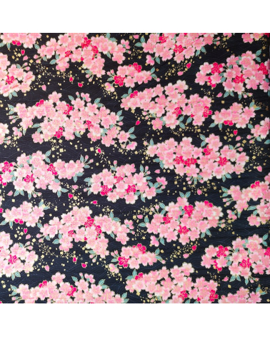 Tela japonesa en Satin de algodón "Sakuras" negro.
