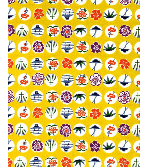 Papel Chiyogam de motivos tradicionales sobre amarillo