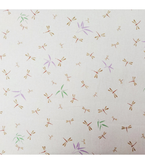Japanese fabric. Dragonflies and bamboo over nude-beige.