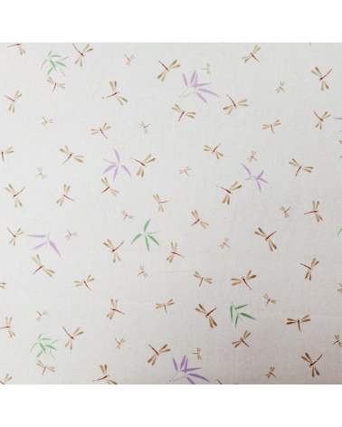 Japanese fabric. Dragonflies and bamboo over nude-beige.