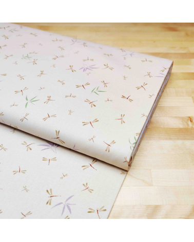 Japanese fabric. Dragonflies and bamboo over nude-beige.