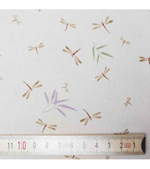 Japanese fabric. Dragonflies and bamboo over nude-beige.