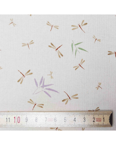 Japanese fabric. Dragonflies and bamboo over nude-beige.