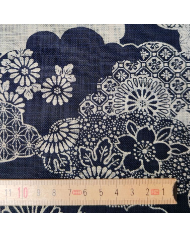 Tela japonesa Rustic Indigo. "Kumo to hana"