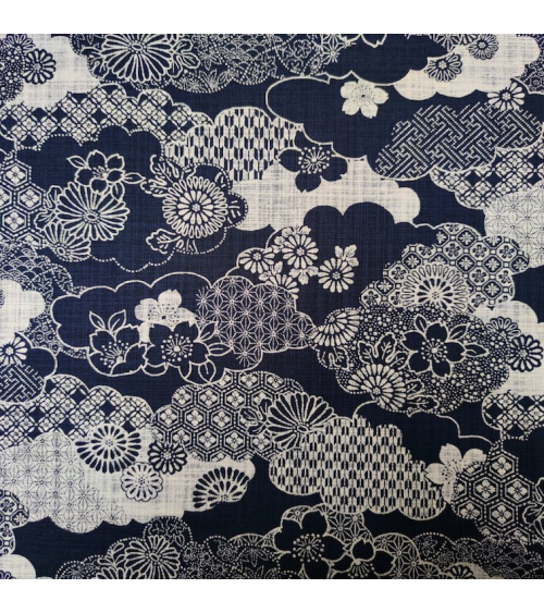 Japanese fabric Rustic Indigo. 'Kumo to hana'
