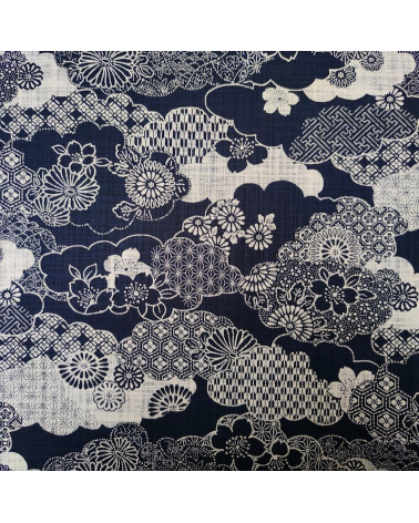 Tela japonesa Rustic Indigo. "Kumo to hana"