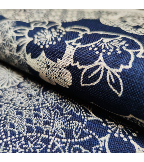 Tela japonesa Rustic Indigo. "Kumo to hana"