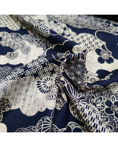 Tela japonesa Rustic Indigo. "Kumo to hana"