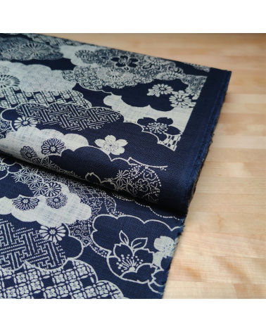 Tela japonesa Rustic Indigo. "Kumo to hana"