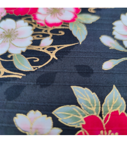 Tela japonesa en Satin de algodón "Sakura doble" negro.
