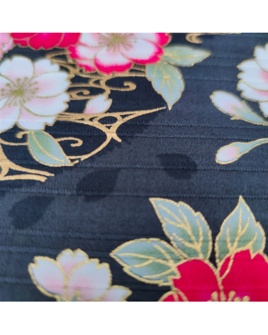 Tela japonesa en Satin de algodón "Sakura doble" negro.