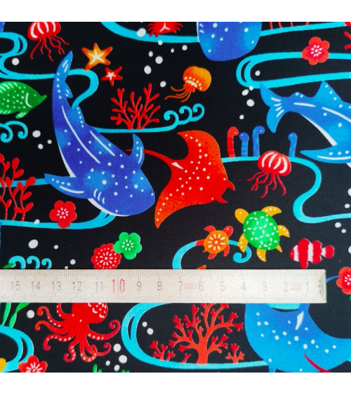 Japanese fabric. 'Okinawa Sea' black.